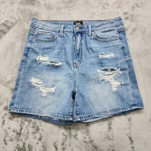 Simple Society Shorts Womens 11/30 Blue Distressed‎ High Rise Stretch Denim Mom